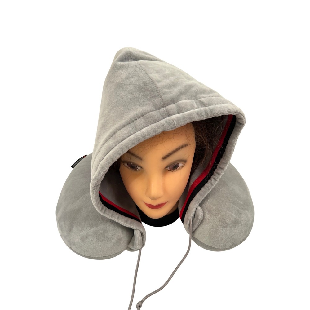 High Sierra Hooded Travel Neck Pillow Grey Plush Hooded Travel Accessory Women